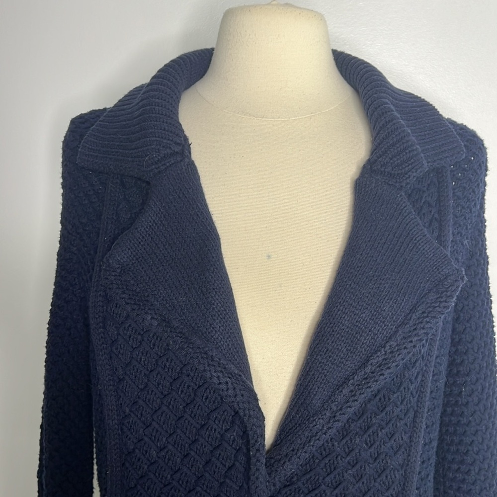 Anthro Maeve Chunky Cable Knit structured Cardigan Sweater navy Blue small - Picture 5 of 12